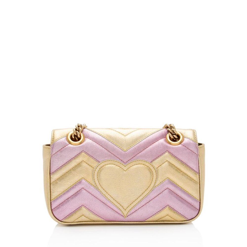 Gucci Metallic Matelasse Leather GG Marmont Mini Flap Shoulder Bag - Picture 3 of 15
